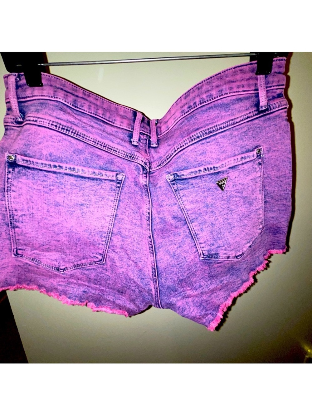 GUESS Pink Acid Wash High-Rise Denim Cutoff Shorts